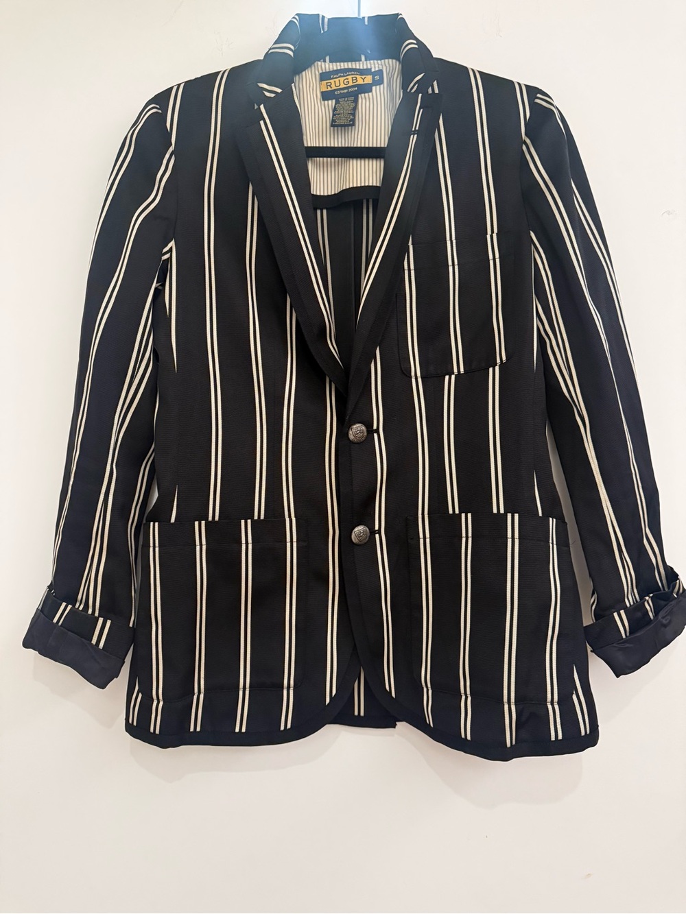 Ralph Lauren - Rugby Label Silk Twill Black Blazer with White Pinstripes